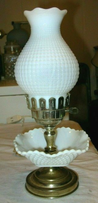 Vintage Table Lamp Light White Milk Glass English Hobnail Waffle Pattern