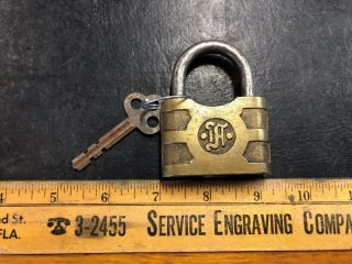Old Vintage Brass Padlock Lock & Key
