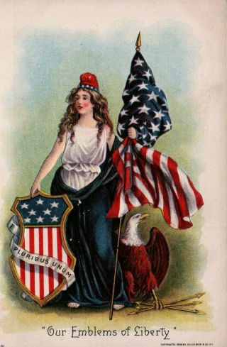1908 Our Emblems Of Liberty Vintage Patriotic Postcard