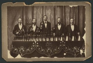 1878 Cabinet Card The Royal Hand Bell Ringers With Their Carillon Of 124 Bells