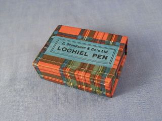 Antique Dip Pen Nib Box Plume Pluma Feder Brandauer Clan Lochiel Gilded Tartan