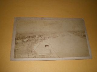 Old Cabinet Card Brown Photograph Sioux City Flood Railroad Yards Looking West