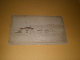 Old Cabinet Card Colorado Photograph 2 Western Farm House Yard Horses Shed