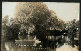 Bellevue Michigan,  Old Swimming Hole,  1911 Rppc Postcard