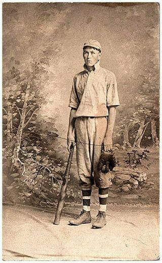 Pre 1918 Rppc Vtg Postcard View Baseball Player With Bat Glove Studio Background