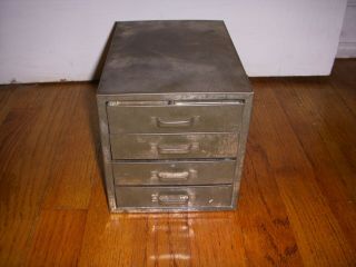 Small Vintage Metal 4 Drawer Parts Cabinet Toolbox Tool Box Factory Industrial