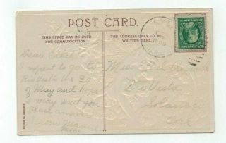 FANTASTIC Antique 1909 Embossed Greetings Post Card Winged Cherubs Smiling Moon 2