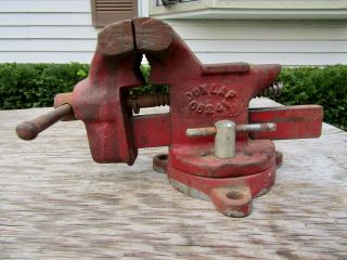 VINTAGE DUNLAP 05241 10 LB.  BENCH VISE WITH SWIVEL BASE,  ANVIL AND PIPE 3 