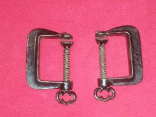 Set Of 2 Vintage Antique Small Skeleton Key Handle C Clamps Old Woodworking