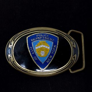 Vintage 1980s Brass Enamel Nypd Police Department City Of York Belt Buckle