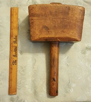 Vintage Wood Mallet Woodworking Hammer Primitive Carpenter Tool