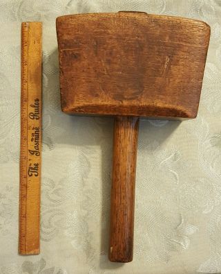 Vintage Wood Mallet Woodworking Hammer Primitive Carpenter Tool 3