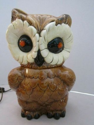 Vintage Atlantic Mold Ceramic Owl Cookie Jar Converted To Table Light Lamp