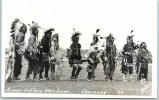 1949 Cheyenne Frontier Days Rodeo Rppc Postcard " Sioux Indian War Dance " Devere
