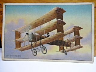 Vintage Postcard A.  V.  Roe Triplane Printed By Raphael Tuck Aviation History