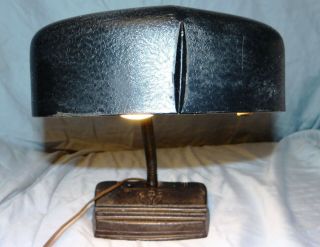 Vintage Art Deco Gooseneck Desk Lamp With Cast Iron Base & Metal Shade.