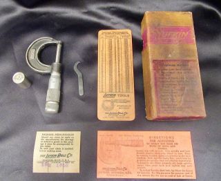 Lufkin 0 To 1 " Micrometer - 1911 - Box - Directions - Chart - Tool