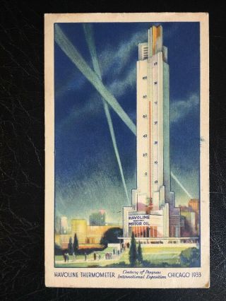 Antique Postcard,  Chicago,  Il.  Havoline Thermometer,  1933 Century Of Progress,