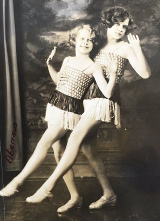 Vtg 1920’s Two Flapper School Girl Glamour Photograph Dance Studio Jazz Age