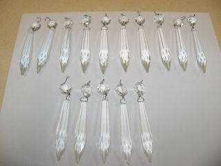 15 Antique Crystal Glass Tear Drop Prisms Icicle Spear For Chandeliers 3 1/2 "