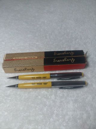 2 Vintage Eversharp Yellow Adv.  Mechanical Pencils " W.  S.  Award 1960 " W Boxes