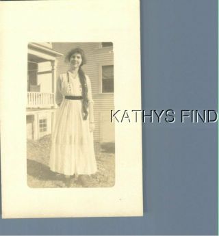 Real Photo Rppc A,  2434 Pretty Woman In Dress Posed In Yard