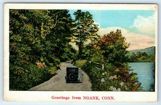 Vintage Postcard Greetings From Noank Connecticut Ct Old Car Scenic Road