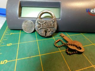 Vintage Eagle Small 1 5/8 " X 3/8 " Steel Padlock W/one Keystone Key