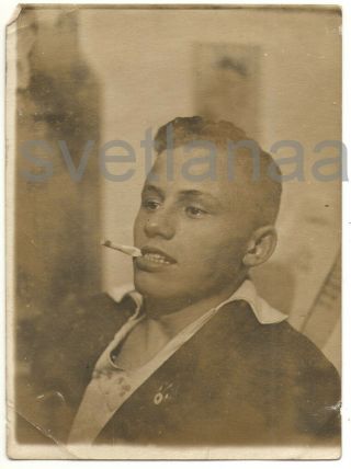 1930s Soviet Youth Handsome Young Man Guy Boy Smoking Russian Vintage Photo