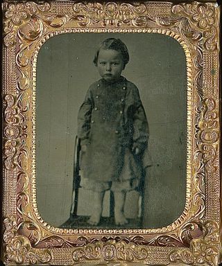 Barefooted Angry Child Standing On Chair Tinted Cheeks 1/9 Plate Tintype T128