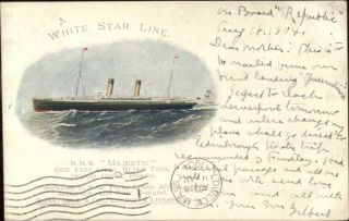 White Star Line Steamship Rms Majestic Message On Board Republic Paquebot