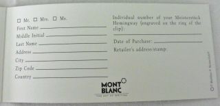Montblanc Meisterstuck ERNEST HEMINGWAY Limited Edition REPLY CARD - No Pen 4