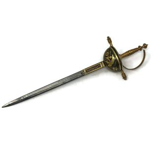 Damascene Toledo Spain Enamel Heraldic Sword Letter Opener Vintage Piece