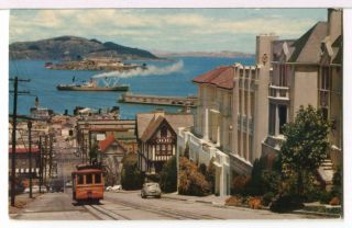 1950s A Cable Car On Hyde St. ,  A Ship In San Francisco Bay,  Alcatraz Ca Postcard