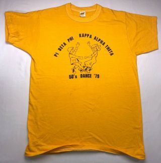 Vintage Mens M 1979 70s Pi Beta Phi Kappa Alpha Theta Fraternity Yellow T - Shirt 2