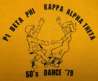 Vintage Mens M 1979 70s Pi Beta Phi Kappa Alpha Theta Fraternity Yellow T - Shirt 3