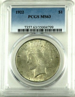 1922 Peace Silver Dollar Coin - Pcgs Ms63