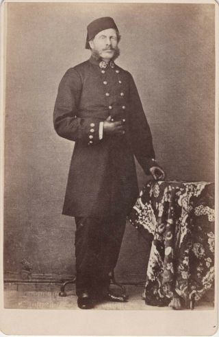 Cabinet Card Of A Man Wearing An Interesting Uniform And A Fez