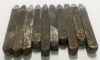 Vintage Leather Wood Metal Stamp Punch Set Numbers 0 - 9