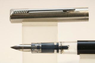 Vintage (1998) Parker 15 Demonstrator Fine Fountain Pen,  Black With Chrome Trim