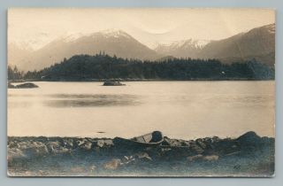 Rowboat & Mountains Rppc Rare Sitka Alaska Antique Photo Postcard 1914