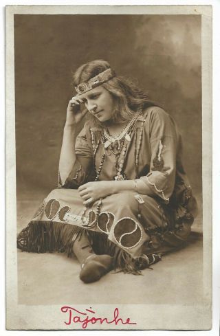 Antique Rppc Seated Pondering Native American Indian Early 1900s Photo Postcard