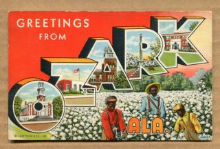 Greetings From Ozark,  Ala.  Teich Post Card - Cotton Pickers,  1 Cent Stamp,  1943