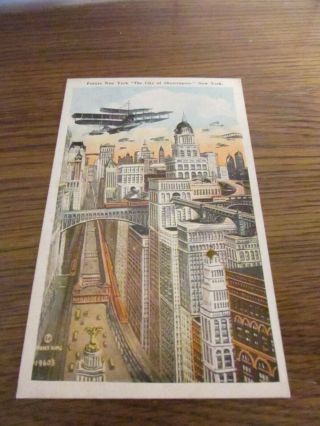 Vintage Postcard Future York City Of Skyscrapers