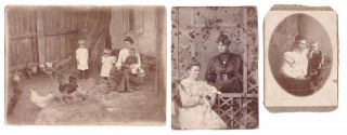 Set Old Cabinet Photo Woman Сhild Сhickens Imperial Russia