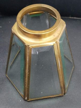 Vintage Brass Lamp Shade Six Sided Beveled Glass 2 " D 4.  25 " W 5 " H