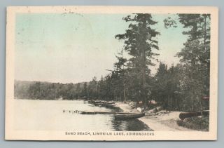 Sand Beach Limekiln Lake Adirondacks—rare Antique Postcard—inlet Ny 1927