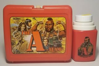 Vintage 1983 The A - Team School Lunch Kit Plastic Lunchbox And Thermos Red