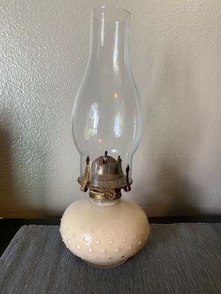 Vintage Lamp Light Oil Kerosene Farms Hobnail Beaded Ivory Lamp Lighting Cream