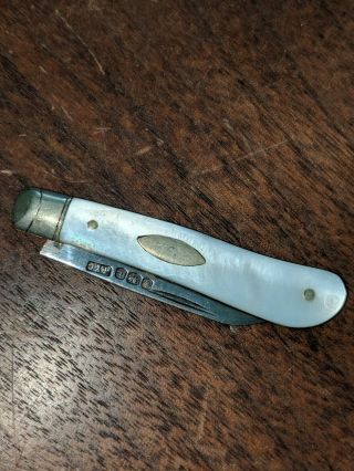 Antique Jyc Sterling Silver Blade Pocket Knife Mother Of Pearl 9.  9 Grams